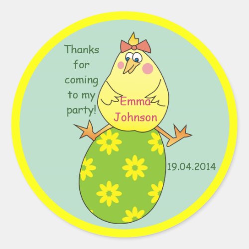 Hen on Egg Easter Party Thank You Stickers
