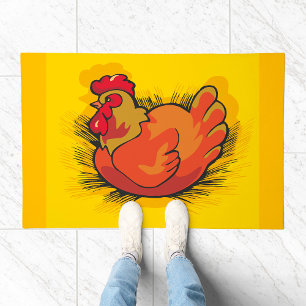 Hen on Nest Bright Farmyard Chicken Doormat