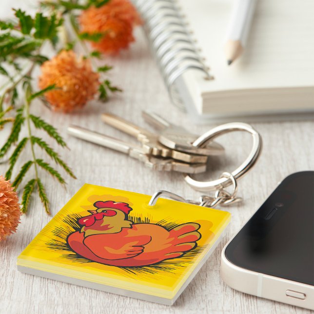 Hen on Nest Bright Farmyard Chicken Keychain (Creator Uploaded)