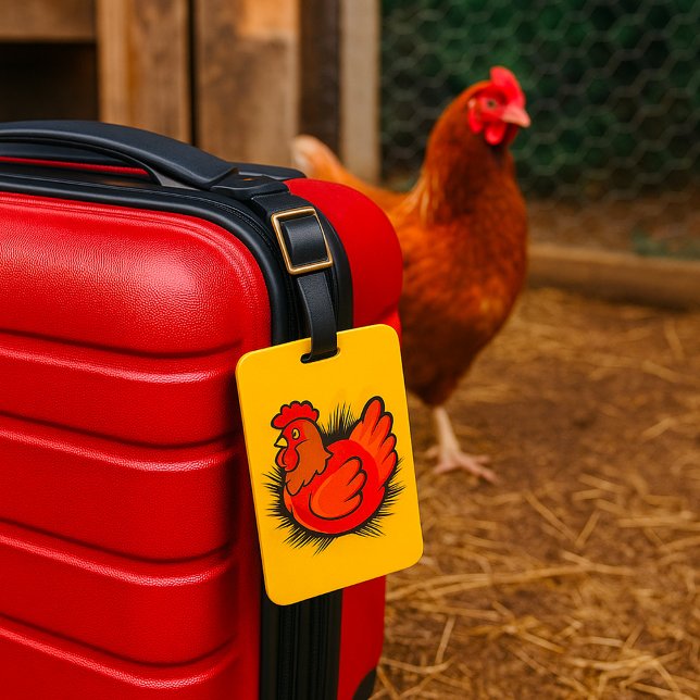 Hen on Nest Bright Farmyard Chicken Luggage Tag (Creator Uploaded)