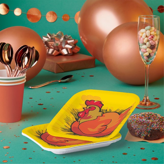 Hen on Nest Bright Farmyard Chicken Paper Plates (Creator Uploaded)