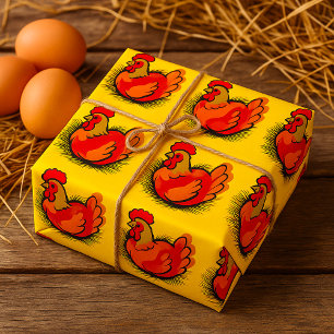 Hen on Nest Bright Farmyard Chicken Wrapping Paper
