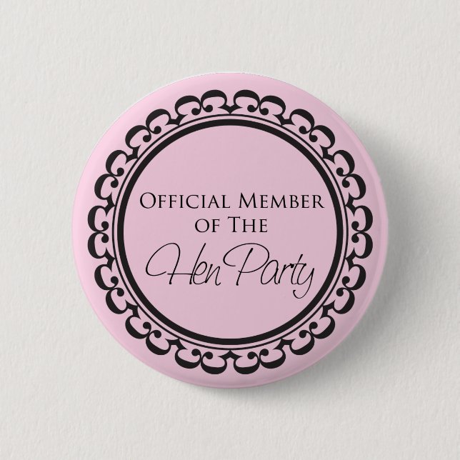 Hen Party pink and black button (Front)