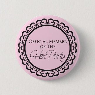 Hen Party pink and black button