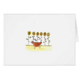 Hen Running In Sunflowers Cards
