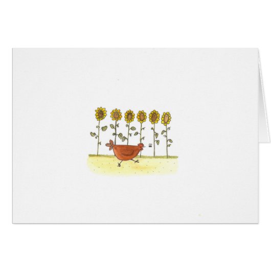 Hen Running In Sunflowers Cards (Front Horizontal)