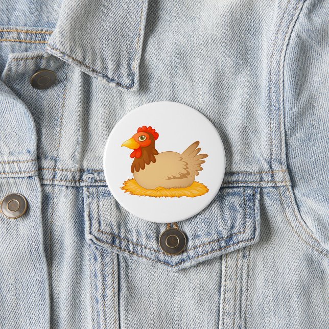 Hen Sitting on Nest Cute Farm Animal  Button (Creator Uploaded)