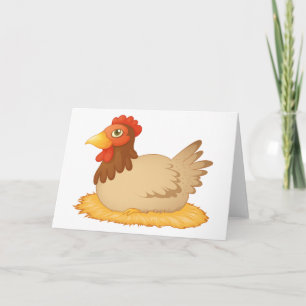 Hen Sitting on Nest Cute Farm Animal Card