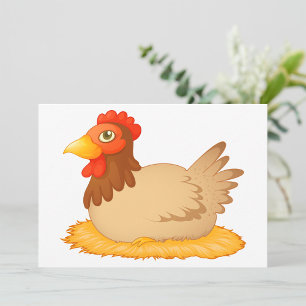 Hen Sitting on Nest Cute Farm Animal  Invitation