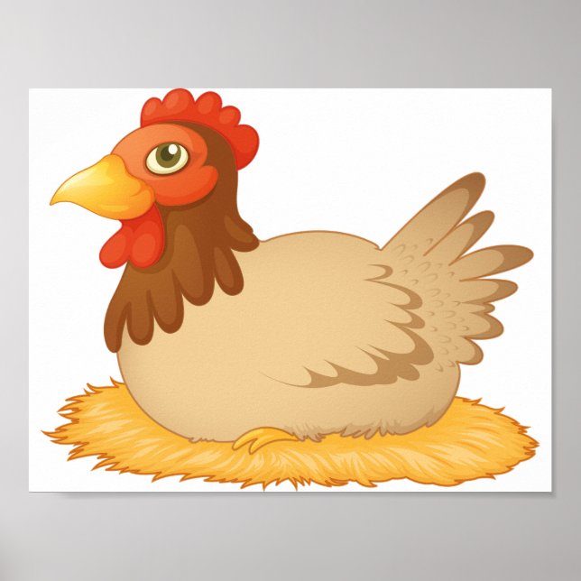 Hen Sitting on Nest Cute Farm Animal  Poster (Front)