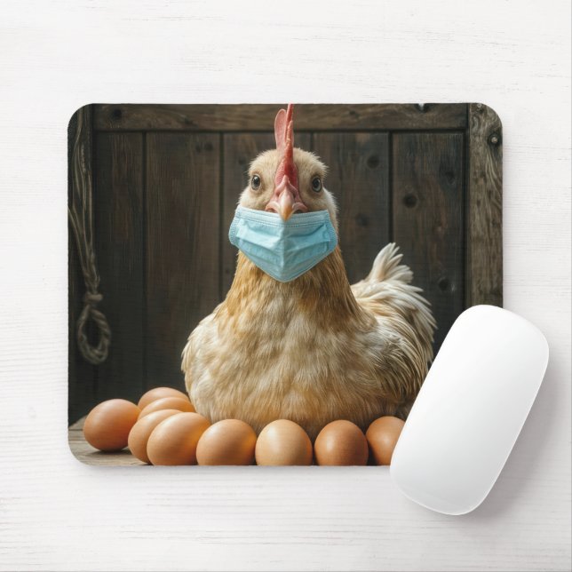 Hen Wearing a Face Mask  Mouse Pad (With Mouse)