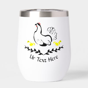 Hen with Yellow Chicks Line Art Thermal Wine Tumbler
