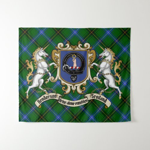 Henderson Clan Badge  Unicorns wTartan Tapestry