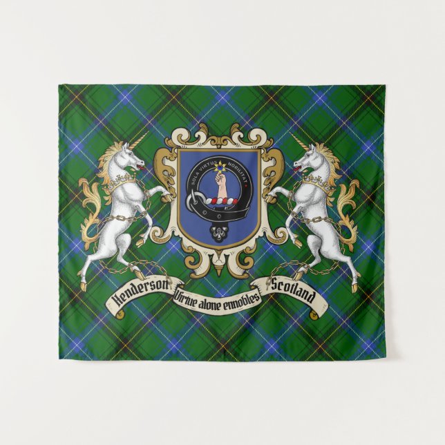 Henderson Clan Badge & Unicorns w/Tartan Tapestry (Front (Horizontal))