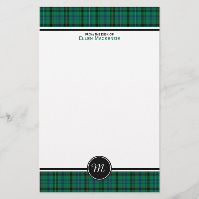 Henderson Clan Tartan Green and Blue Monogram Stationery (Front)
