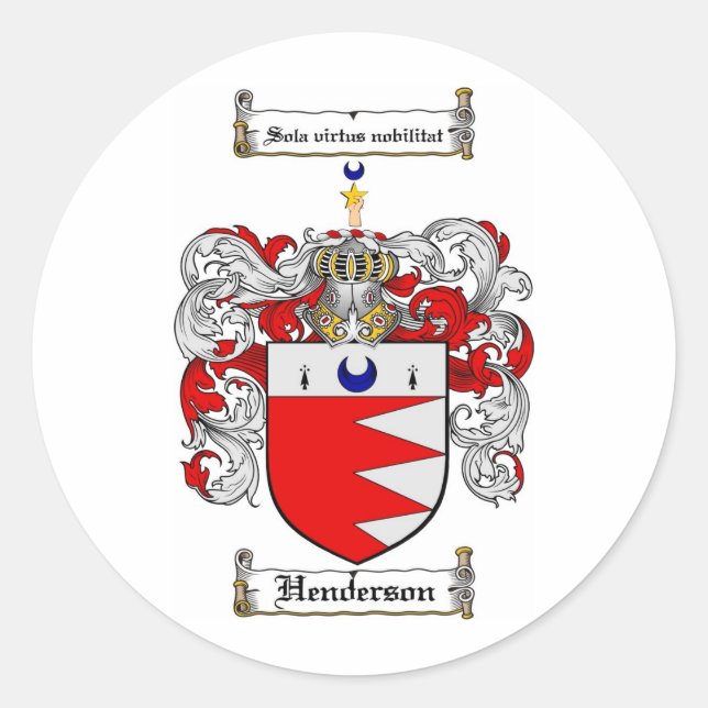 HENDERSON FAMILY CREST -  HENDERSON COAT OF ARMS CLASSIC ROUND STICKER (Front)