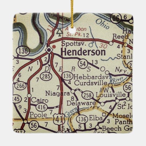 Henderson KY Vintage Map Ceramic Ornament