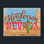 Henderson Nevada Cartoon Desert Vintage Travel Postcard<br><div class="desc">Henderson Nevada neo vintage travel design in funny cartoon retro style featuring the desert,  a cactus and rocks. Blue,  brown and red with green cactus.</div>