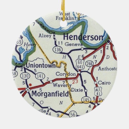 Henderson Uniontown Kentucky Vintage Map Ceramic Ornament