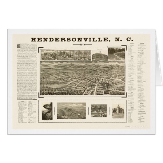 Hendersonville, NC Panoramic Map - 1913 Cards (Front Horizontal)