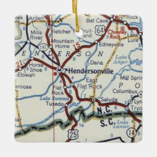 Hendersonville NC Vintage Map Ceramic Ornament