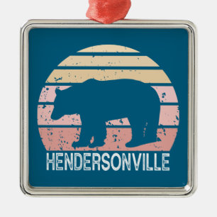 Hendersonville North Carolina Retro Bear Metal Ornament