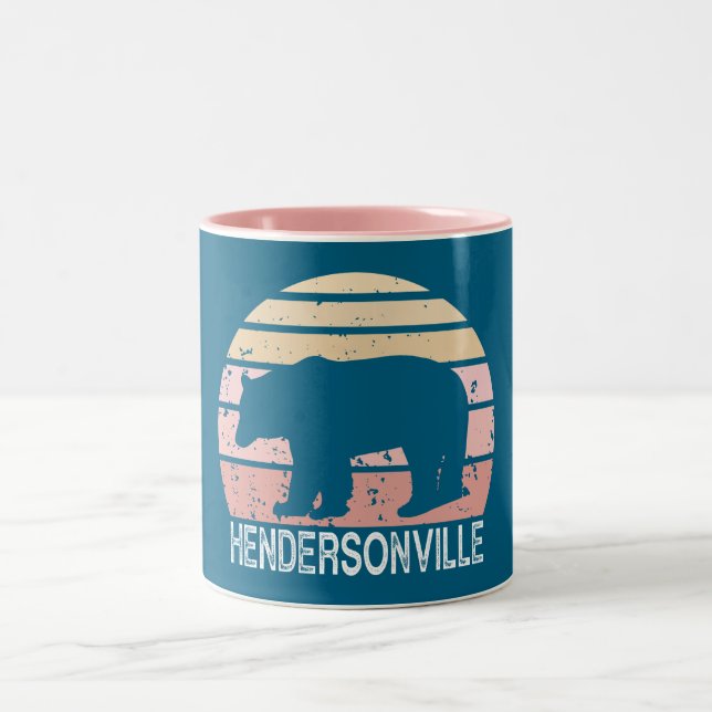 Hendersonville North Carolina Retro Bear Two-Tone Coffee Mug (Center)