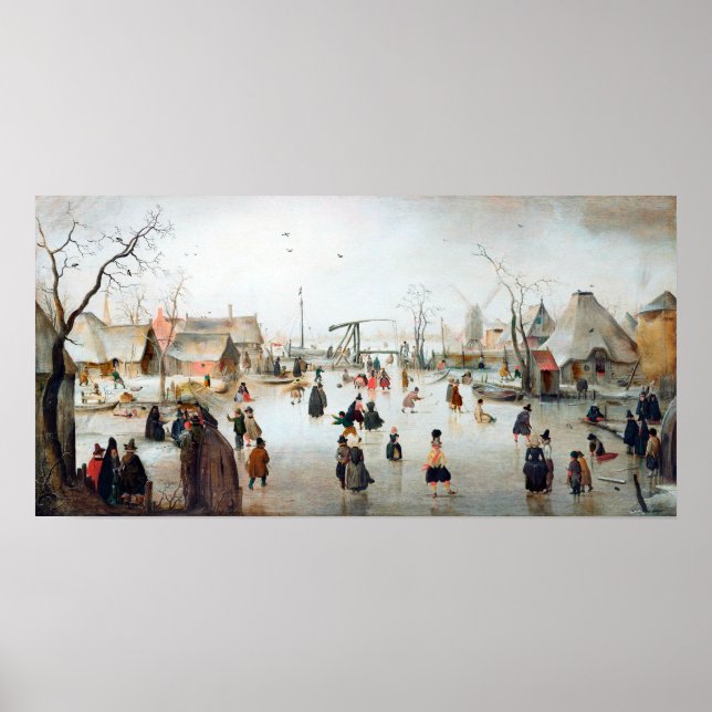 Hendrick Avercamp Ice Skating near a Village Poster (Front)