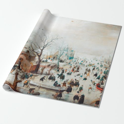 Hendrick Avercamp Winter Landscape with Ice Skater Wrapping Paper