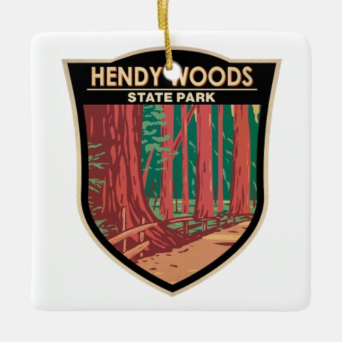 Hendy Woods State Park California Badge Vintage Ceramic Ornament