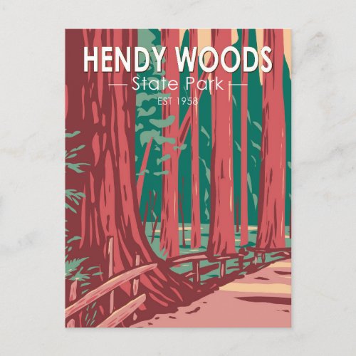 Hendy Woods State Park California Badge Vintage Postcard