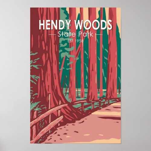 Hendy Woods State Park California Badge Vintage  Poster