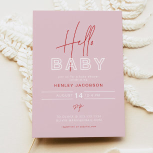 HENLEY Edgy Modern Pink & Red Girl Baby Shower Invitation