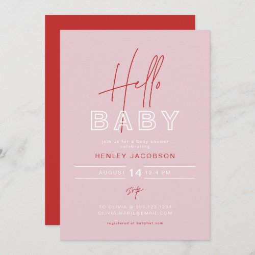 HENLEY Edgy Modern Pink  Red Girl Baby Shower Invitation