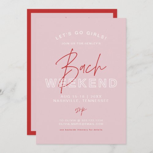 HENLEY Modern Pink  Red Bachelorette Itinerary Invitation