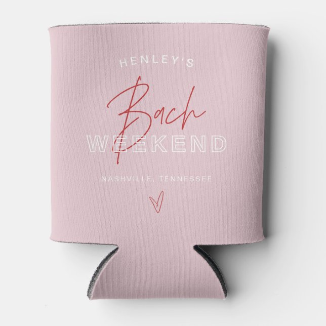HENLEY Modern Pink Red Retro Bachelorette Can Cooler (Front)