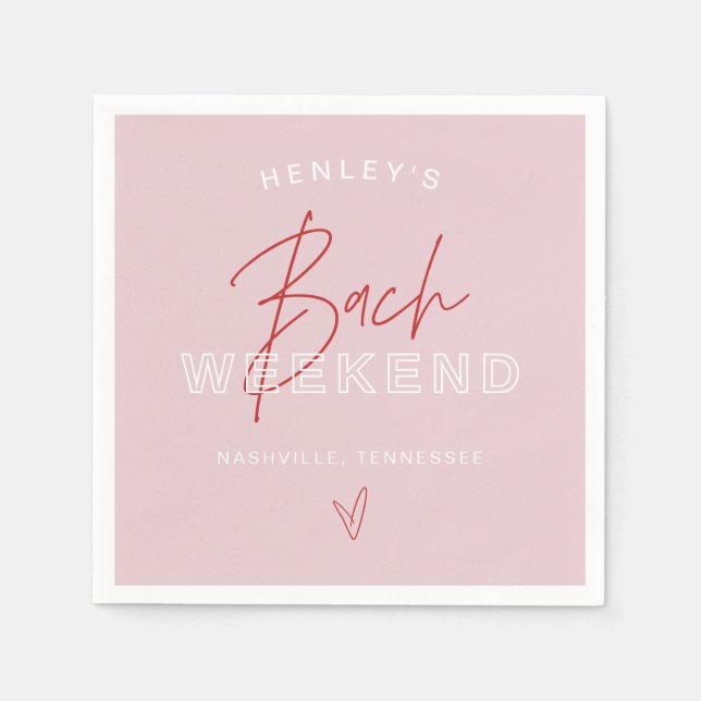 HENLEY Modern Pink Red Retro Bachelorette Napkins (Front)