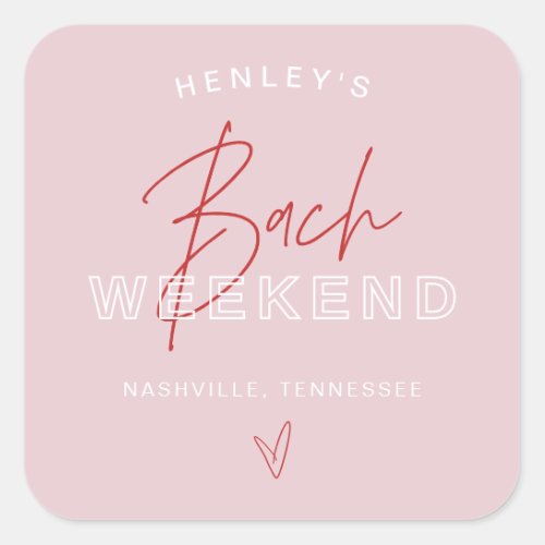 HENLEY Modern Pink Red Retro Bachelorette Square Sticker