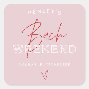 HENLEY Modern Pink Red Retro Bachelorette Square Sticker