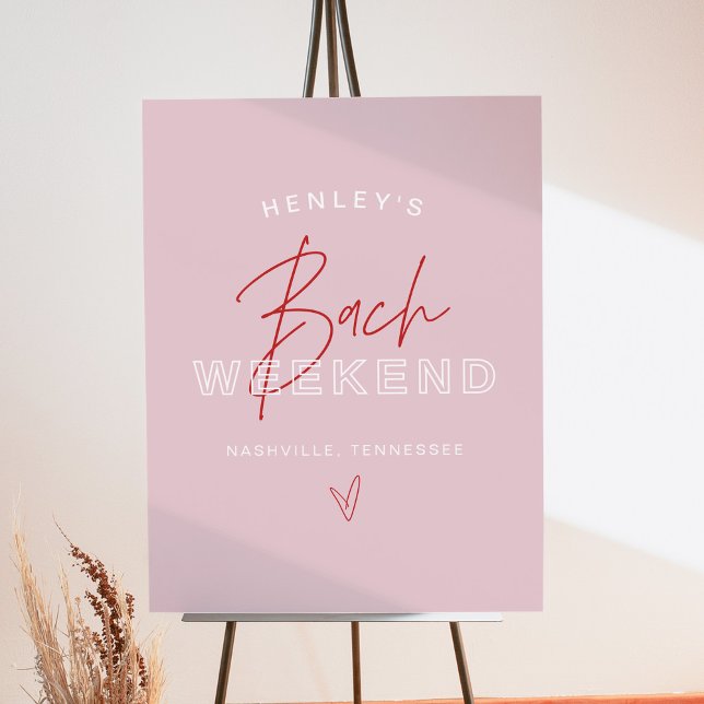 HENLEY Modern Pink Red Retro Bachelorette Welcome Foam Board (Creator Uploaded)
