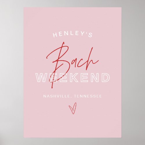 HENLEY Modern Pink Red Retro Bachelorette Welcome Poster