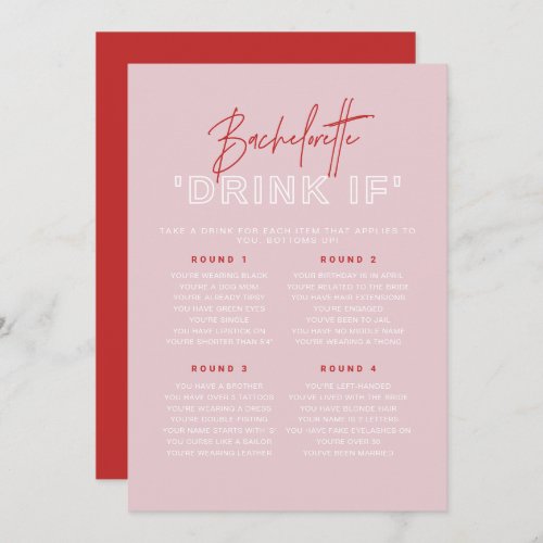 HENLEY Pink and Red Bachelorette Drink If Game Invitation