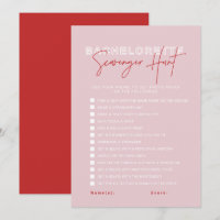 HENLEY Pink Red Bachelorette Scavenger Hunt Card
