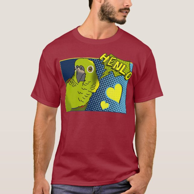 Henlo Birb memes Funny Comic Yellow Naped Amazon T-Shirt (Front)