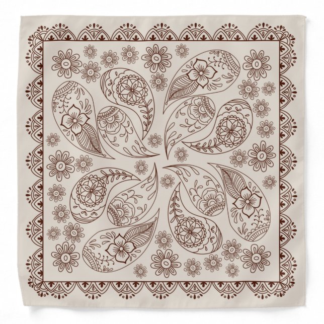 Henna Design Beige Bandana [3] (Front)