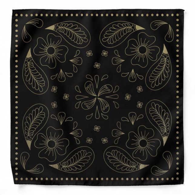 Henna Design Black & Beige Motif Bandana [29] (Front)