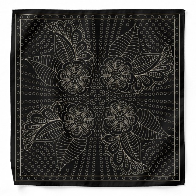 Henna Design Black & Beige Motif Bandana [35] (Front)
