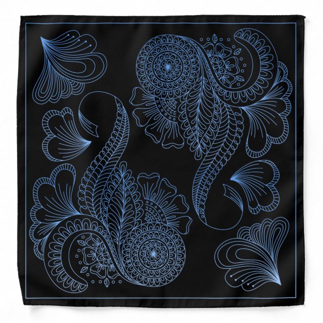 Henna Design Black & Blue Motif Bandana [34] (Front)