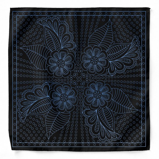 Henna Design Black & Blue Motif Bandana [35] (Front)