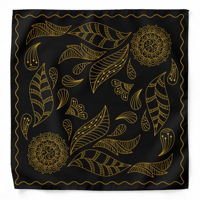 Henna Design Black & Gold Motif Bandana [24] (Front)